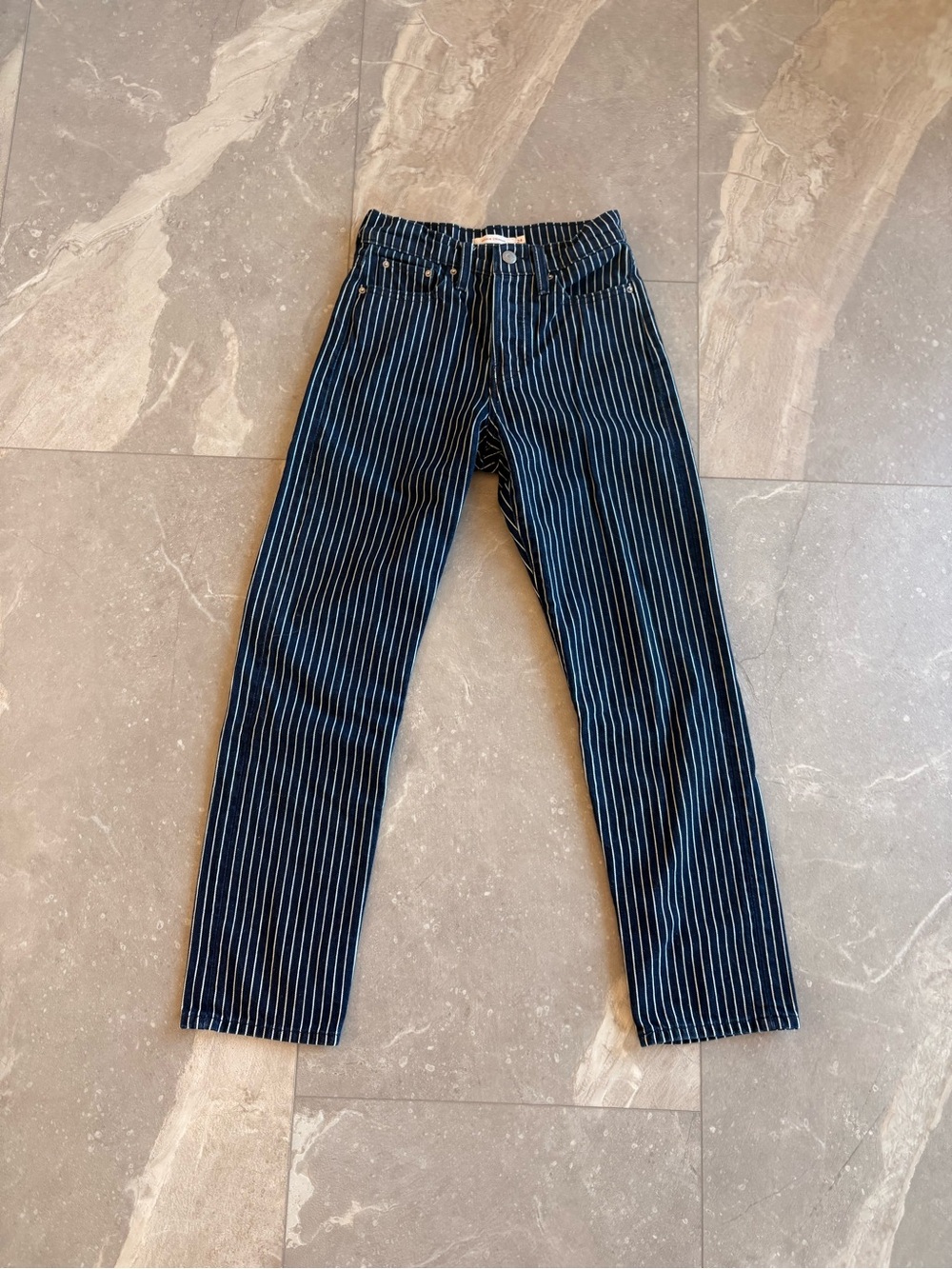 Levi's Navy Pinstripe Straight Leg Jeans